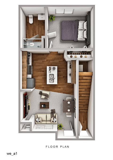 Floor plan for 1 bed, 1 bath, 572 sqft